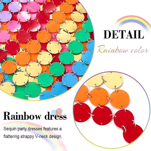 فستان قوس قزح مزين بالترتر، فساتين ديسكو مثيرة، بيكيني سباركلي، فستان على شكل سلسلة للنساء in Kuwait