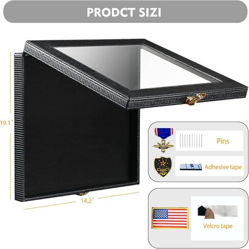 حقيبة عرض دبوس من جلد البولي يوريثان من Fanousy مقاس 14 بوصة × 19 بوصة، لوحة عرض دبوس قابلة للقفل، صناديق عرض ظل عسكرية قابلة للقفل مع إطار صندوق ظلال للحماية من الأشعة فوق البنفسجية بنسبة 98% لمجموعة شريط تصحيح ميدالية ديزني العسكرية in Kuwait