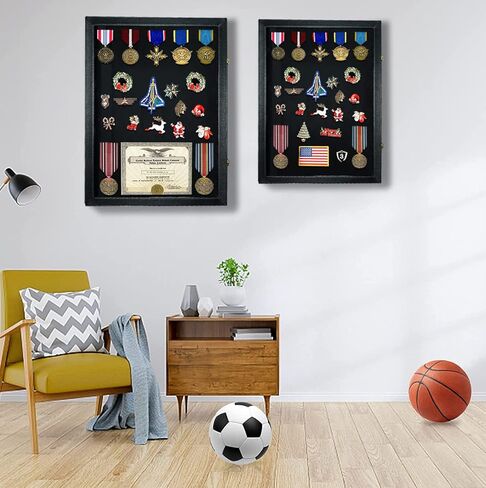 حقيبة عرض دبوس من جلد البولي يوريثان من Fanousy مقاس 14 بوصة × 19 بوصة، لوحة عرض دبوس قابلة للقفل، صناديق عرض ظل عسكرية قابلة للقفل مع إطار صندوق ظلال للحماية من الأشعة فوق البنفسجية بنسبة 98% لمجموعة شريط تصحيح ميدالية ديزني العسكرية in Kuwait