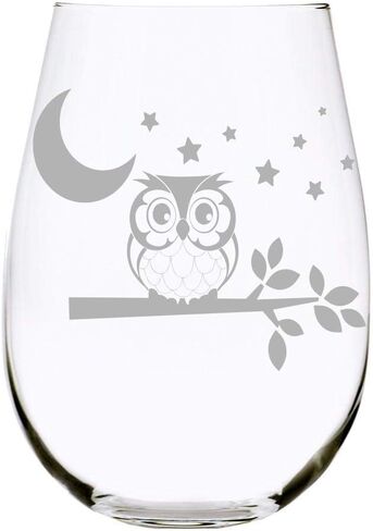 Owl with moon and stars stemless wine glass, 17 oz. in Saudi Arabia