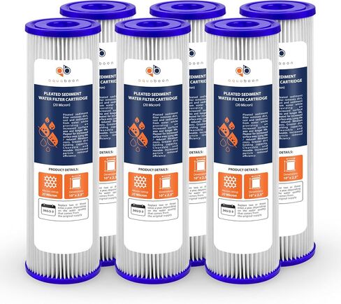فلتر مياه مطوي 20 ميكرون من Aquaboon مقاس 10 × 2.5 بوصة - خرطوشة بديلة لفلتر مياه رواسب المنزل بالكامل متوافقة مع WB-50W، W50PE، WFPFC3002، R50، WHKF-WHPL، Keystone 550، 6 عبوات in Kuwait