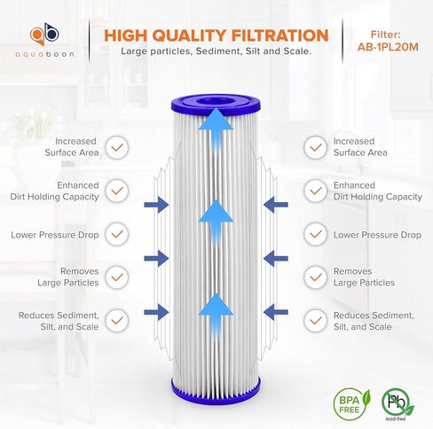 فلتر مياه مطوي 20 ميكرون من Aquaboon مقاس 10 × 2.5 بوصة - خرطوشة بديلة لفلتر مياه رواسب المنزل بالكامل متوافقة مع WB-50W، W50PE، WFPFC3002، R50، WHKF-WHPL، Keystone 550، 6 عبوات in Kuwait