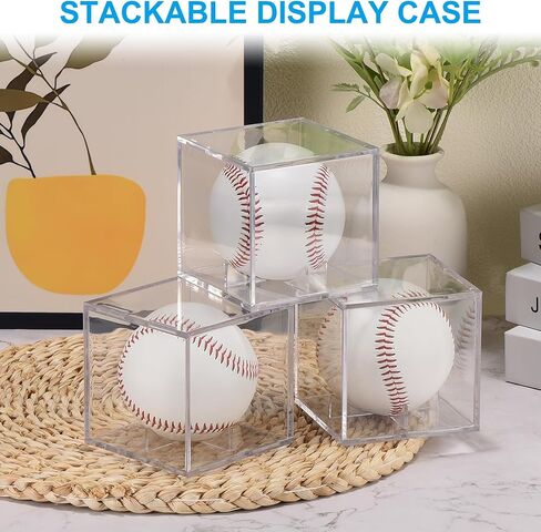 uxcell 6pcs Baseball Display Case, Acrylic Square Baseball Holder for Display Memorabilia Ball Showcase (3.15" x 3.15" x 3.15") in Saudi Arabia