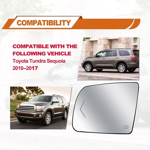 Passenger Right Side Heated Mirror Glass - Side View Heated Convex Mirror Glass with Rear Holder and Turn Signal, Replacement For Toyota 2008-2017 Sequoia 2007-2020 Tundra Passenger Side Mirror in Saudi Arabia
