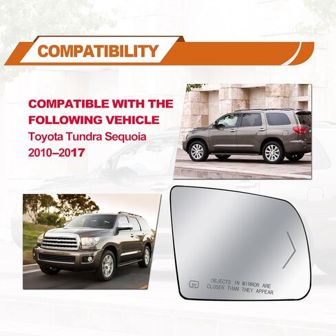 Passenger Right Side Heated Mirror Glass - Side View Heated Convex Mirror Glass with Rear Holder and Turn Signal, Replacement For Toyota 2008-2017 Sequoia 2007-2020 Tundra Passenger Side Mirror in Saudi Arabia