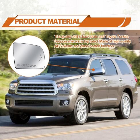 Passenger Right Side Heated Mirror Glass - Side View Heated Convex Mirror Glass with Rear Holder and Turn Signal, Replacement For Toyota 2008-2017 Sequoia 2007-2020 Tundra Passenger Side Mirror in Saudi Arabia
