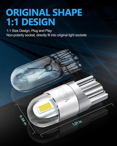 Yorkim 194 لمبات LED 6000K أبيض T10 مصابيح داخلية LED للسيارة 168 2825 W5W 192 لمبات بديلة LED لباب خريطة القبة وأضواء لوحة ترخيص صندوق السيارة، حزمة من 2 in Kuwait