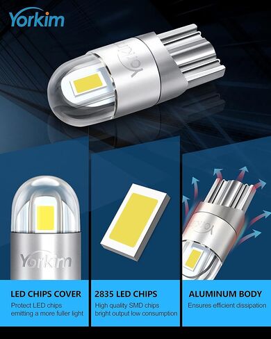 Yorkim 194 لمبات LED 6000K أبيض T10 مصابيح داخلية LED للسيارة 168 2825 W5W 192 لمبات بديلة LED لباب خريطة القبة وأضواء لوحة ترخيص صندوق السيارة، حزمة من 2 in Kuwait