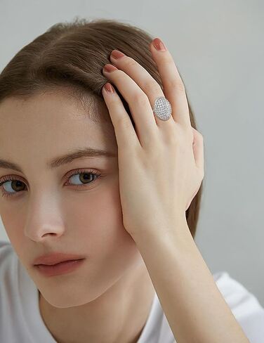 LILIE&WHITE خواتم بيضاوية فضية للنساء مع مكعب الزركون خواتم بيان الموضة ثلاثة أحجام مختلفة لاختيارك in Saudi Arabia