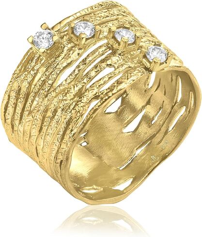 خواتم من الذهب عيار 14 قيراط فوق الفضة الاسترليني مع زركونيا مكعب 0.60 TCW، حلقة لف سلكية مزخرفة، خواتم ذهبية أنيقة، هدايا للنساء، مجوهرات جمالية، خواتم للنساء، مجوهرات ذهبية للنساء in Kuwait