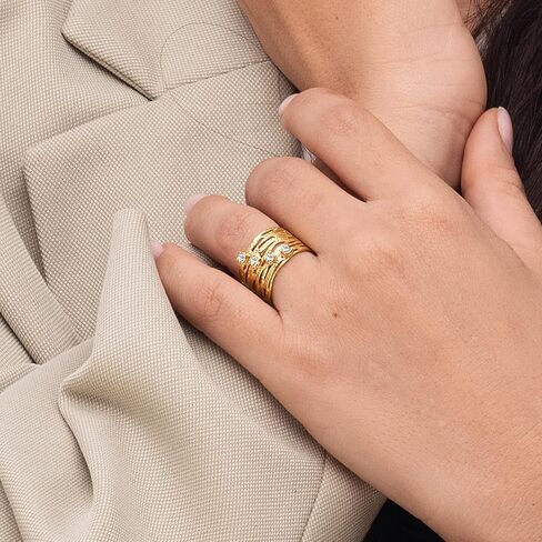 خواتم من الذهب عيار 14 قيراط فوق الفضة الاسترليني مع زركونيا مكعب 0.60 TCW، حلقة لف سلكية مزخرفة، خواتم ذهبية أنيقة، هدايا للنساء، مجوهرات جمالية، خواتم للنساء، مجوهرات ذهبية للنساء in Kuwait