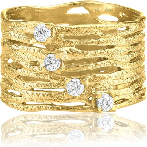 خواتم من الذهب عيار 14 قيراط فوق الفضة الاسترليني مع زركونيا مكعب 0.60 TCW، حلقة لف سلكية مزخرفة، خواتم ذهبية أنيقة، هدايا للنساء، مجوهرات جمالية، خواتم للنساء، مجوهرات ذهبية للنساء in Kuwait