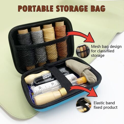 مجموعة الخياطة الجلدية، لوازم وخياطة إصلاح الجلود، مجموعة أدوات جلدية مع إبر خياطة كبيرة للعين، خيط مشمع، طقم إصلاح المفروشات الجلدية DIY، هدايا جلدية للمبتدئين أو البالغين in Kuwait