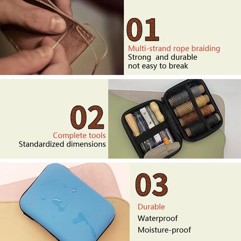 مجموعة الخياطة الجلدية، لوازم وخياطة إصلاح الجلود، مجموعة أدوات جلدية مع إبر خياطة كبيرة للعين، خيط مشمع، طقم إصلاح المفروشات الجلدية DIY، هدايا جلدية للمبتدئين أو البالغين in Kuwait