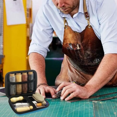 مجموعة الخياطة الجلدية، لوازم وخياطة إصلاح الجلود، مجموعة أدوات جلدية مع إبر خياطة كبيرة للعين، خيط مشمع، طقم إصلاح المفروشات الجلدية DIY، هدايا جلدية للمبتدئين أو البالغين in Kuwait