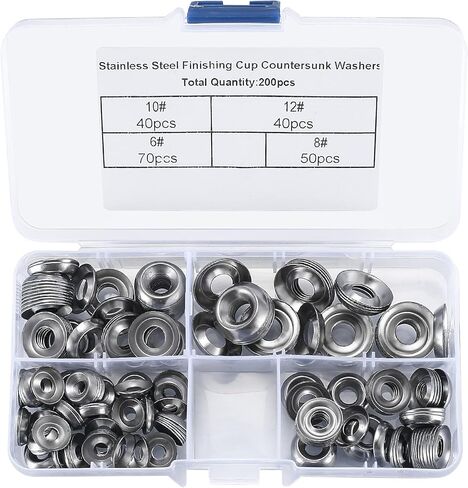 200 Pcs Finishing Cup Countersunk Washers Assortment Kit, 6# 8# 10# 12# Stainless Steel Finishing Cup Washers, Finish washers, Cup Countersunk Finish Washer Set, Finishing Washers in Kuwait