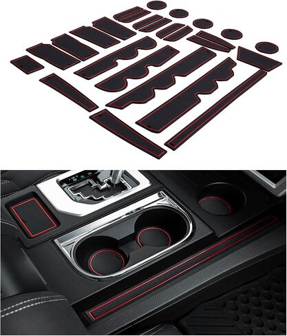JDMCAR متوافق مع ملحقات Toyota Tundra 2021 2020 2019 2018 2017 2016 2015 2014 ملحقات البطانة الممتازة، وحدة التحكم المخصصة، حامل الأكواب، ومجموعة حشوات جيب الباب - (مقعد دلو، حافة حمراء) in Kuwait
