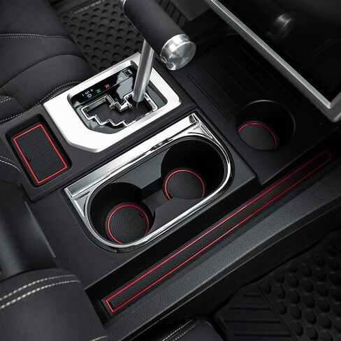 JDMCAR متوافق مع ملحقات Toyota Tundra 2021 2020 2019 2018 2017 2016 2015 2014 ملحقات البطانة الممتازة، وحدة التحكم المخصصة، حامل الأكواب، ومجموعة حشوات جيب الباب - (مقعد دلو، حافة حمراء) in Kuwait