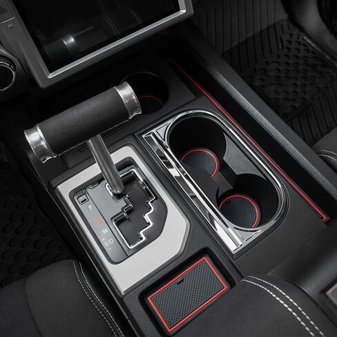 JDMCAR متوافق مع ملحقات Toyota Tundra 2021 2020 2019 2018 2017 2016 2015 2014 ملحقات البطانة الممتازة، وحدة التحكم المخصصة، حامل الأكواب، ومجموعة حشوات جيب الباب - (مقعد دلو، حافة حمراء) in Kuwait