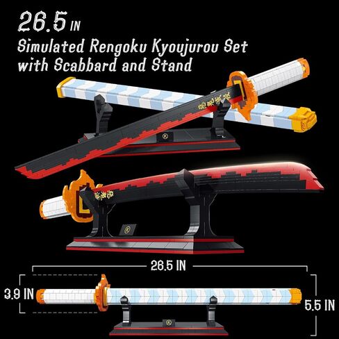 EP EXERCISE N PLAY Sword Building Kits, 27in Kyojuro Rengoku Building Sets with Scabbard and Stand, Building Block of Sword, 790Pieces, Cosplay Sword Building Sets Gift for Adults Teen Boys 8+ in Saudi Arabia
