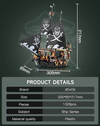 مجموعة مكعبات صغيرة من dOvOb مجموعة مكعبات بناء سفينة القراصنة، مجموعة بناء فكرة رائعة، لعبة تجميع كهدية للمراهقين والبالغين (1328 قطعة) in Kuwait