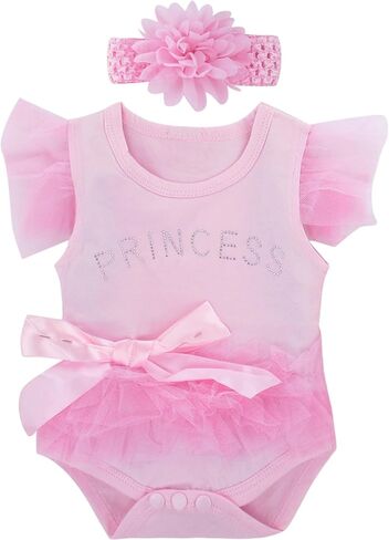 Infant Baby Girls' Lace Tutu Dress Bodysuits with Headband in Kuwait