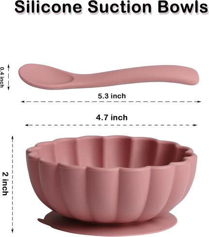 M&B GWPP Baby Silicone Bowls, Suction Bowls for Baby, Self-Feeding Toddler Food Bowl, Baby Bowl and Spoon Set, Food Grade Soft Silicone Feeding Set (Pink) in Saudi Arabia