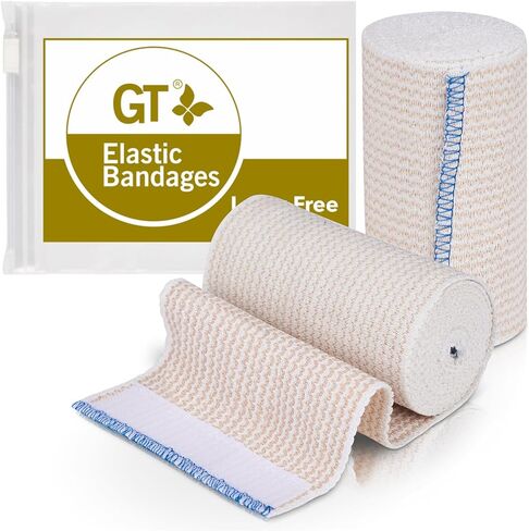 غلاف ضمادة مطاطية ممتازة (عبوة من قطعتين مقاس 4 بوصات) - بكرة ضغط مصنوعة من القطن المزروع في الولايات المتحدة الأمريكية - مثبتات بخطاف وحلقة في كلا الطرفين - خالية من مادة GT اللاتكس ولا تسبب الحساسية وقابلة لإعادة الاستخدام in Kuwait