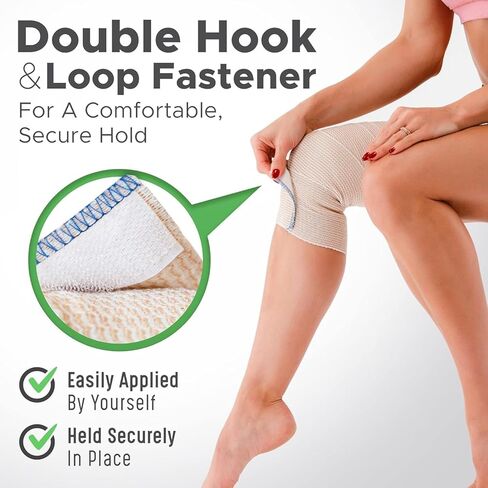 غلاف ضمادة مطاطية ممتازة (عبوة من قطعتين مقاس 4 بوصات) - بكرة ضغط مصنوعة من القطن المزروع في الولايات المتحدة الأمريكية - مثبتات بخطاف وحلقة في كلا الطرفين - خالية من مادة GT اللاتكس ولا تسبب الحساسية وقابلة لإعادة الاستخدام in Kuwait