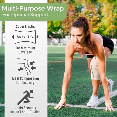 غلاف ضمادة مطاطية ممتازة (عبوة من قطعتين مقاس 4 بوصات) - بكرة ضغط مصنوعة من القطن المزروع في الولايات المتحدة الأمريكية - مثبتات بخطاف وحلقة في كلا الطرفين - خالية من مادة GT اللاتكس ولا تسبب الحساسية وقابلة لإعادة الاستخدام in Kuwait