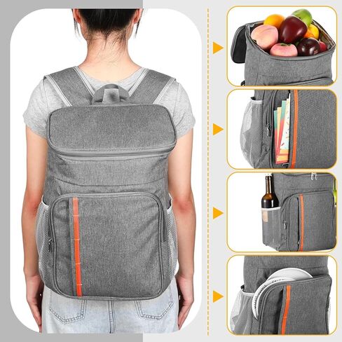 3 قطع من حقيبة الظهر المبردة، 30 علبة حقيبة تبريد مضادة للتسرب معزولة ومقاومة للماء وخفيفة الوزن وناعمة على الشاطئ للرجال والنساء والعمل والنزهات والتخييم والمشي لمسافات طويلة وحفلات عيد الميلاد، رمادي in Kuwait