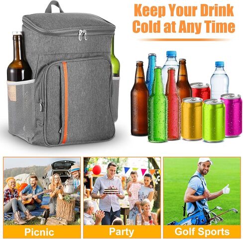 3 قطع من حقيبة الظهر المبردة، 30 علبة حقيبة تبريد مضادة للتسرب معزولة ومقاومة للماء وخفيفة الوزن وناعمة على الشاطئ للرجال والنساء والعمل والنزهات والتخييم والمشي لمسافات طويلة وحفلات عيد الميلاد، رمادي in Kuwait