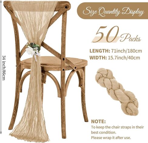 Teruntrue Cheesecloth Chair Sashes Aisle Decorations 50 Packs, Chair Decorative Chair Cover Chair Sashes 70 Inch for Wedding Reception Party Hotel Decoration(Sage Green) in Kuwait