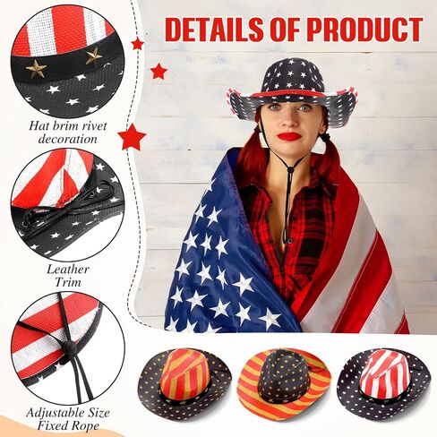 Janmercy 8 Pcs Straw American Flag Cowboy Hats USA Western Party Hats Stripes Star Patriotic Cowgirl Hat for 4th of July Cosplay in Saudi Arabia