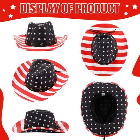 Janmercy 8 Pcs Straw American Flag Cowboy Hats USA Western Party Hats Stripes Star Patriotic Cowgirl Hat for 4th of July Cosplay in Saudi Arabia