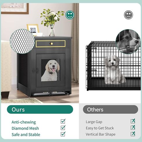 YITAHOME Dog Crate Furniture, 25 inch Heavy Duty Dog Kennel End Table with Drawer, Wooden Dog Crate Table, Indoor Decorative Dog House for Medium Small Dogs, Black in Saudi Arabia