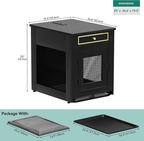 YITAHOME Dog Crate Furniture, 25 inch Heavy Duty Dog Kennel End Table with Drawer, Wooden Dog Crate Table, Indoor Decorative Dog House for Medium Small Dogs, Black in Saudi Arabia