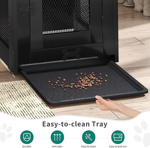 YITAHOME Dog Crate Furniture, 25 inch Heavy Duty Dog Kennel End Table with Drawer, Wooden Dog Crate Table, Indoor Decorative Dog House for Medium Small Dogs, Black in Saudi Arabia