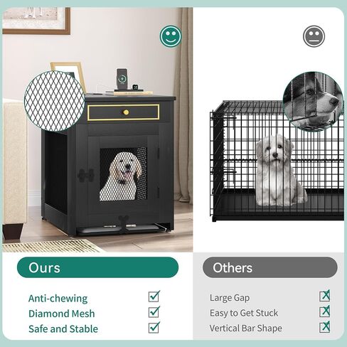YITAHOME Dog Crate Furniture, 25 inch Heavy Duty Dog Kennel End Table with Drawer, Wooden Dog Crate Table, Indoor Decorative Dog House for Medium Small Dogs, Black in Saudi Arabia