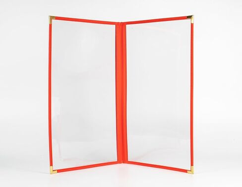 أغلفة/كتيب القائمة، صفحات مزدوجة، جيبان، 4 طرق عرض، للورق بالحجم القانوني مقاس 8.5 × 14 بوصة، حزمة من 6 قطع، حواف حمراء + زاوية معدنية ذهبية، مصنوعة من الجلد والفينيل in Kuwait