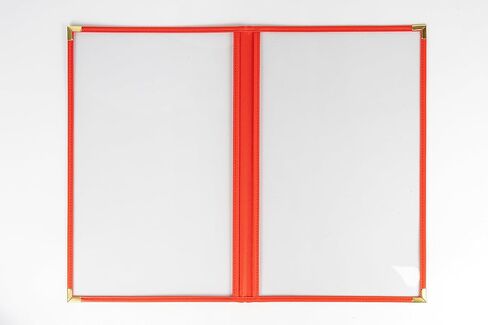 أغلفة/كتيب القائمة، صفحات مزدوجة، جيبان، 4 طرق عرض، للورق بالحجم القانوني مقاس 8.5 × 14 بوصة، حزمة من 6 قطع، حواف حمراء + زاوية معدنية ذهبية، مصنوعة من الجلد والفينيل in Kuwait