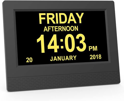 ساعة منبه بتقويم رقمي، شاشة عرض كبيرة عالية الدقة مقاس 7 بوصات، أوضاع جديدة للساعة متعددة التعتيم التلقائي، تاريخ يوم غير مختصر لمرض الزهايمر والخرف وفقدان الذاكرة وضعف الرؤية - أبيض in Kuwait