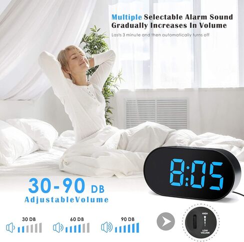 منبه رقمي من بلوميت بإضاءة LED مع سطوع قابل للتعديل ومستوى صوت منبه - شاشة عرض رقمية زرقاء 12-24 ساعة - ساعات للأطفال مع قيلولة بعد الظهر شاحن هاتف بمنفذ USB in Kuwait