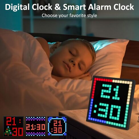 REYLAX Light & Thin LED Pixel Art Display 16x16 Smart Alarm Clock RGB Pixel Panel with APP Control Graffiti Animations Gaming Room Wall Decor for Kids Adults in Saudi Arabia