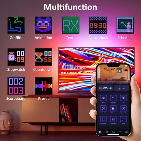 REYLAX Light & Thin LED Pixel Art Display 16x16 Smart Alarm Clock RGB Pixel Panel with APP Control Graffiti Animations Gaming Room Wall Decor for Kids Adults in Saudi Arabia