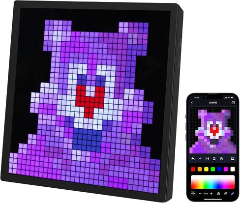 REYLAX لوحة فنية بكسل رقمية شاشة LED ساعة منبه ذكية مقاس 32 × 32 أضواء مزاجية بإطار صور رقمي قابل للبرمجة مع ملحقات ألعاب للتحكم في تطبيق بلوتوث لهدايا ديكور جدار غرفة النوم المكتبية in Saudi Arabia
