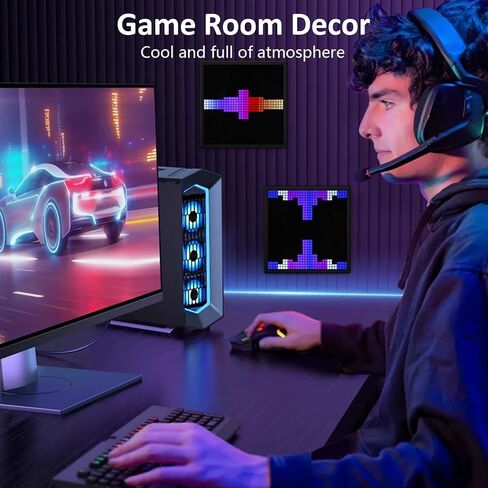 REYLAX لوحة فنية بكسل رقمية شاشة LED ساعة منبه ذكية مقاس 32 × 32 أضواء مزاجية بإطار صور رقمي قابل للبرمجة مع ملحقات ألعاب للتحكم في تطبيق بلوتوث لهدايا ديكور جدار غرفة النوم المكتبية in Saudi Arabia