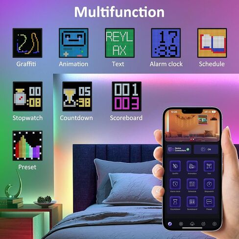 REYLAX لوحة فنية بكسل رقمية شاشة LED ساعة منبه ذكية مقاس 32 × 32 أضواء مزاجية بإطار صور رقمي قابل للبرمجة مع ملحقات ألعاب للتحكم في تطبيق بلوتوث لهدايا ديكور جدار غرفة النوم المكتبية in Saudi Arabia