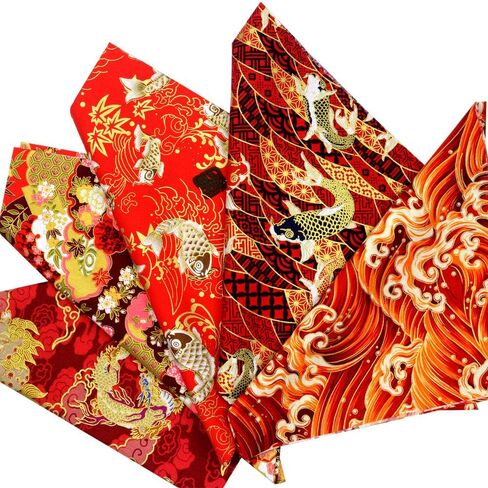 5PCS Cotton Craft Fabric Bundle Squares Patchwork,20" x 20"Inch (50x50cm) Colorful Japanese Style Cotton Wrapping Cloth Squares Quilting Sewing Patchwork Fabric,DIY Scrapbooking Artcraft in Saudi Arabia