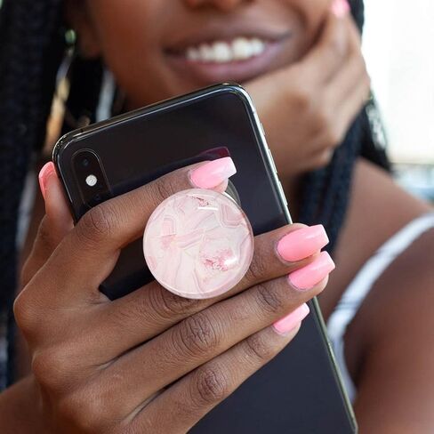 قبضة هاتف محمول لامعة شفافة، تصميم هندسي من الرخام الوردي الذهبي الوردي، حامل قابل للتوسيع للهاتف الخلوي، حامل قابل للطي للهواتف in Kuwait